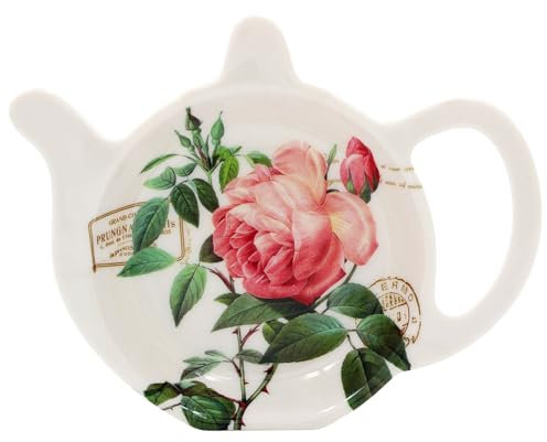 The Leonardo Collection Redoute Rose Teabag Tidy by Pierre-Joseph Redouté | Porcelain Tea Bag Holder Dish | Vintage Botanical Floral Design | Elegant Kitchen Accessory | British Heritage Gift Idea