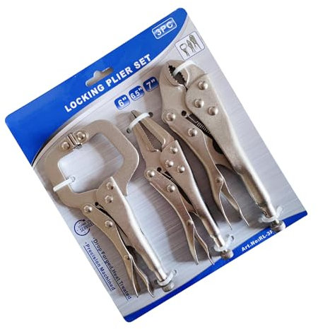 Lot de 3 pinces de verrouillage industrielles étau fixe, outils de serrage à long bec, mâchoire incurvée en C, pince de verrouillage de camp