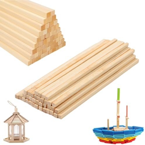 Trsnzul Palitos de Madera Natural Cuadrados 50 Piezas Varillas de Madera para Manualidades y DIY (30.5 * 0.3 * 0.3CM)