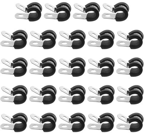 QUARKZMAN 24 stycken 8 mm (5/16 tum) kabelklämma, 304 rostfritt stål, gummibelagd vadderad isolerad kabelklämma, R-rörklämma för ledningar, rör, slangar, kabelinstallation, svart