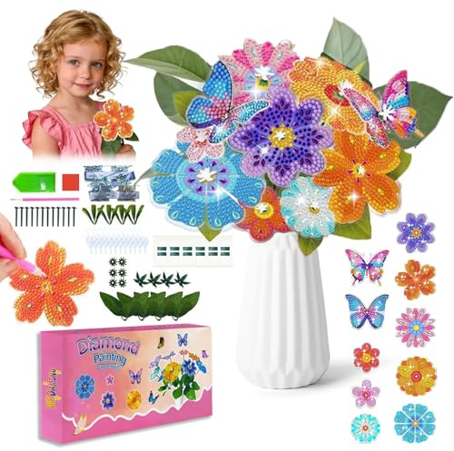 Noaxylic 10 st diamantmålning, fjärilar och blommor, set, 5D diamantmålning, gör-det-själv-fjärilar och blommor, för trädgård och inomhus, födelsedagspresent, hantverk för barn
