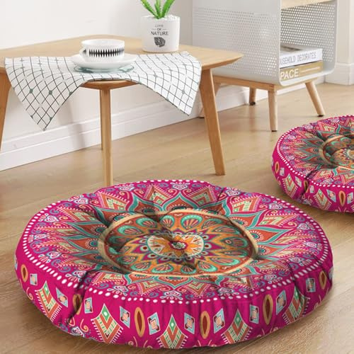 Mandala Meditation Cushion, Boho Meditation Mat, Meditation Pillows for Sitting on Floor, Cushions for Sitting in Home and Outdoor, Round Floor Pillows Cushion Seating for Yoga Accessories 22'' X 22''