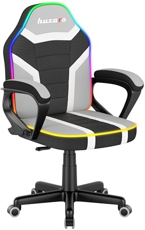 huzaro Ranger, éclairage LED RGB, Fauteuil Ergonomique évolutif pour Enfants de 80 à 150 cm, Maille Respirante Huge Mesh, réglage en Hauteur, Structure Stable, roulettes silencieuses