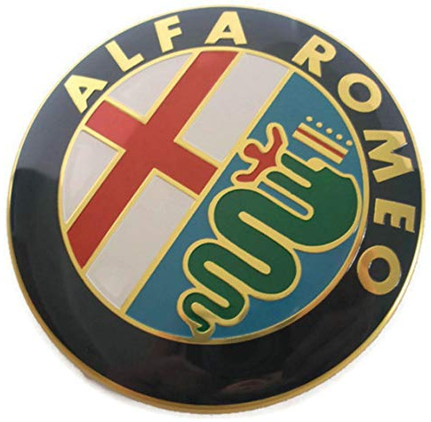2 Badges compatibles avec Alfa Romeo Or 74mm Emblem Avant Arrière Capot Or 147 156 159 Brera Mito Metal