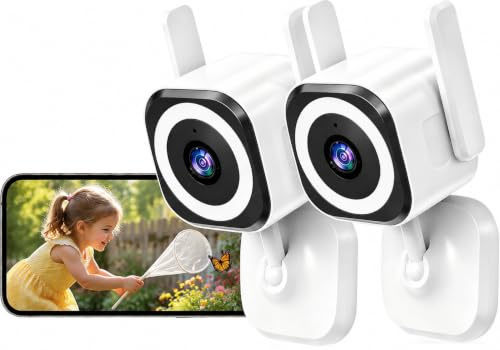 GUOANVISION Kamera Überwachung Innen Außen, 2K 5GHz Überwachungskamera Innen mit Farb-Nachtsicht, Bewegungsmelder, Zwei-Wege-Audio, 4X Zoom, IP66 Wasserdicht, TF/Cloud – 2er Pack