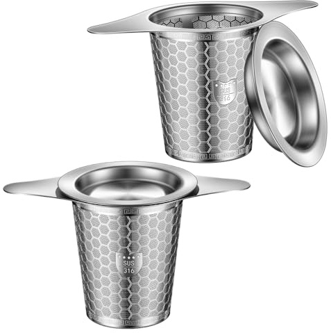 BOMANSI BOMS 2Pack Tea Infuser Strainers, 316 Stainless Steel Loose Leaf Tea Strainer Stepper with Double Handles, Extra Fine Mesh Ball Infusers, Diffuser Holder Filter for Mugs