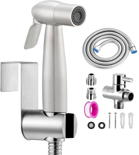 Bidé handdusch set, toalett sprayflaska, premium rostfritt stål borstad bidé handdusch, bidé spruta för dusch badrum hygien toalettpapper blöjrengöring, med G1/2 tum ventil och en G3/8 tum
