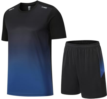 Beuwltpa Chándal para hombre de 2 piezas, traje de verano de secado rápido, transpirable, traje deportivo de color, camiseta deportiva y pantalones cortos, cómodo para correr, gimnasio, azul, XL