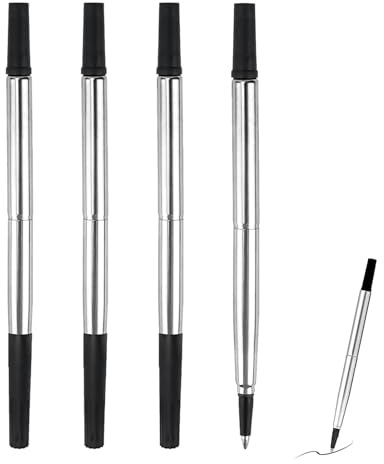 4 Stück Tintenroller Mine, Ersatzmine Tintenroller Kompatibel mit Parker Rollerball-Stift, Schwarz 0,7mm Strichstärke, flüssiges und sauberes Schreiben, Edelstahlspitze, gleichmäßiger Tintenfluss