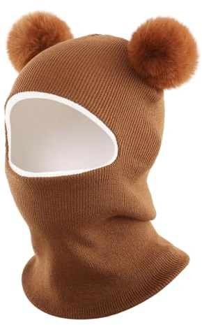 AYPOW Baby barn vintermössa balaclava för 0,5–6 år, multifunktionell termisk vindtät stickad mössa, sjalhatt för flickor pojkar småbarn, slip-mössa huva, mössa för utomhusaktiviteter, Tjock karamell
