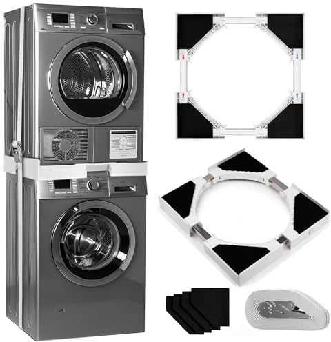 Base universale per lavatrice, telaio intermedio bianco, per lavatrice da 42 a 71 cm, frigorifero e asciugatrice, base per lavatrice regolabile con funzione ammortizzante antiscivolo