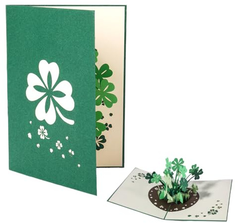YAZWUR 1 pezzo Biglietto pop-up con trifoglio portafortuna, biglietto auguri pop up, portafortuna da regalare, biglietto regalo per Capodanno, biglietto laurea, buona fortuna