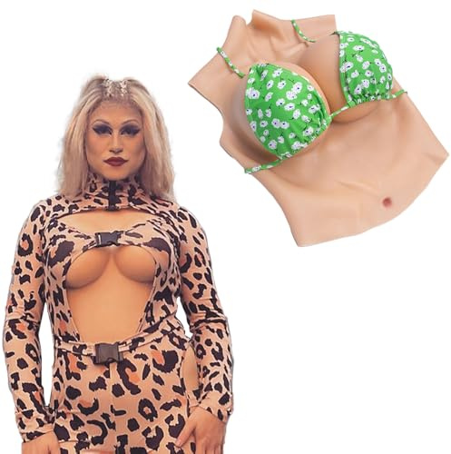 ZetaCdsTran Silikon Breast Plates Crossdresser Breast Forms for Crossdressers Drag Queen Halfbody Fake Boobs B-G Cup, elfenben, E Silicone