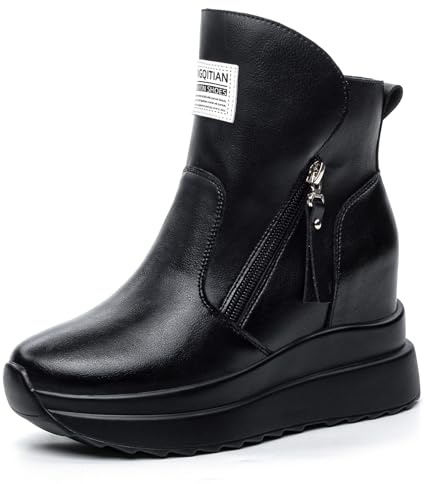AONETIGER Högklackade kil träningsskor för kvinnor läder kilar sneakers damer dolda kilklackskor 9 cm plattform tjocka vardagsskor storlek 2,5-6,5 UK