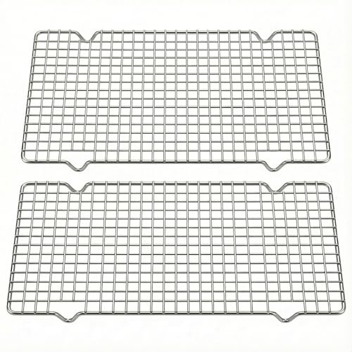 2-PCS Stainless Steel Cooling Rack Set - Non-Stick, Wire Racks for Baking, Grilling, Roasting, Oven & Dishwasher Safe, 25.4 x 37.3 cm, Silver