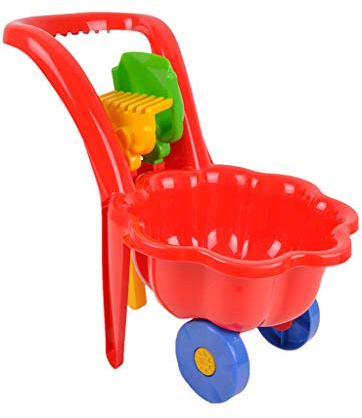 MARMAT Brouette de jardin pour enfants jouets à sable bac à sable + pelle + râteau (rouge)