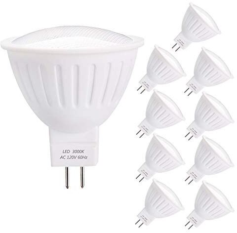 YMZM MR16 Bulb GU5.3 LED Spotlight 5Watt(50W Halogen Bulb Equivalent) 3000K Soft White MR16 Medium Base Track Lights 120Volt 500lumen 120Degree Dimmable Used in Bathroom (Pack of 10)