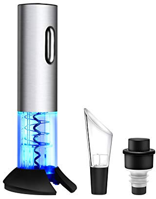 WIWONEY Tire-bouchon Electrique Rechargeable en Acier Inoxydable Avec Port de Charge USB - Coupe-Capsule de Petite Taille, portable - décapsuleur Avec Bouchon Sous Vide et Bec Verseur