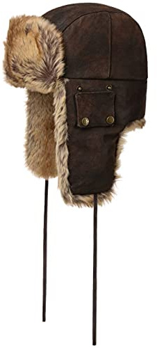 Stetson Classic Pigskin Pilotmössa Herrar - chapka lädermössa med foder höst-vinter - XL (60-61 cm) brun