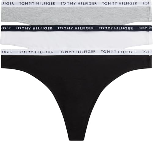 Tommy Hilfiger Perizomi Confezione da 3 Donna Tanga, Multicolore (Medium Grey Heather/White/Black), XS