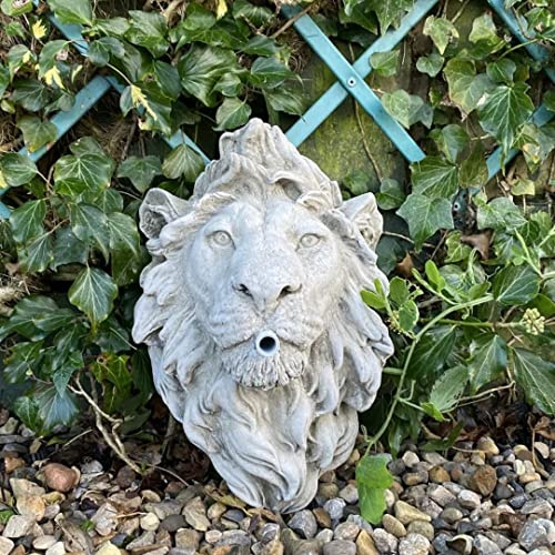 DGS STATUES – Stone Cast, Wall Plaque, Proud Lion Head, Fountain Through Mouth, Hand Finished, Statue, Sculpture