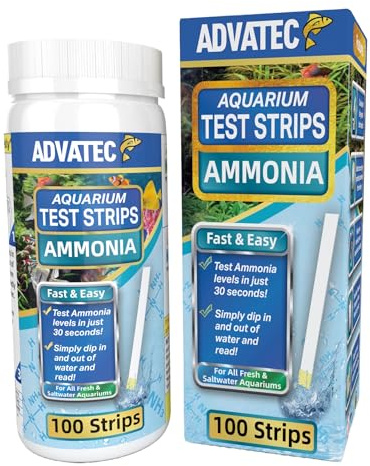 Ammonia Test Strips for Freshwater & Saltwater Fish Tank - Testing Strips for Fresh & Salt Water Aquarium - Lab Grade Water Tester Kit - 100 Count