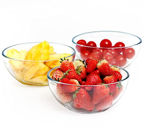 NUTRIUPS Juego de 3 cuencos pequeños de vidrio de 0,65 L, cuencos de vidrio para mezclar alimentos, cuencos de vidrio para cocinar microondas y horno, juego de cuencos de vidrio transparente