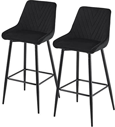 CLIPOP Barhocker, Barstühle, Küchenstühle, mit Rückenlehne, Stahlgestell, einfache Montage, modern Design (Samt Schwarz, Sitzhöhe 75cm)