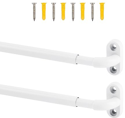 TYRON 2 Pack Screwed Sash Curtain Rod Adjustable 18-30 Inch, 3/8 In. Diameter, French Door Curtain Rods (White)