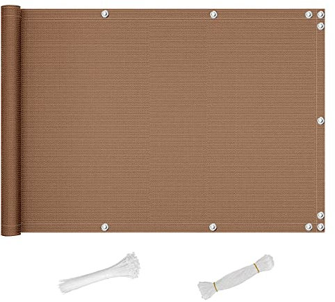 QINGLV Balkon Sichtschutz 100x600cm Balkonverkleidung Wetterfest Ohne Bohren Balkonbespannung Sichtschutz Zaun FüR BalkongeläNder Terrasse Garten -Braun