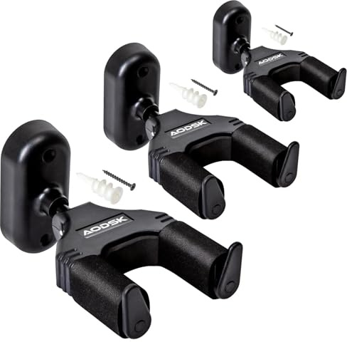 AODSK Guitar Wall Mount 3 Pack, Auto Lock Guitar Wall Hangers ,for Acoustic and Electric Guitar, Ukulele, Bass, Banjo and Mandolin,Guitar Accessories,Black