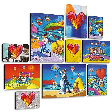 Giallobus - Set 10 Quadri Multi Pannello - Stefano Calisti - Raccolta Amore - Legno MDF - | 2 x 42x29,7cm | 4 x 29,7x21cm | 4 x 21x14,85cm | - Pronti da Appendere - Quadri Moderni per la casa