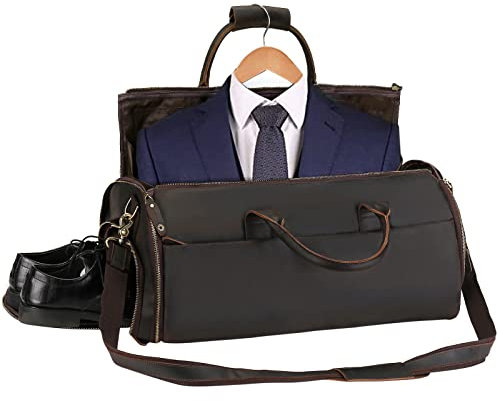 UBANT Leder-Kleidersack für Reisen, wandelbarer Kleidersack mit Schuhfach, Vintage-Vollnarbenleder, Reise-Wochenend-Übernachtungs-Seesack, 2-in-1, hängender Koffer, Anzug, Reisetaschen für Männer
