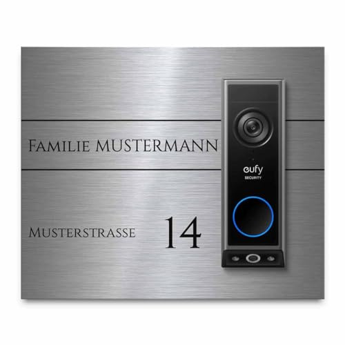 Hochwertiges Klingelschild für Eufy Dual E340 Video Türklingel - personalisiertes Namensschild aus Edelstahl mit Gravur | kompatibel mit Eufy Dual Klingel - hochwertiges Funkklingel Zubehör