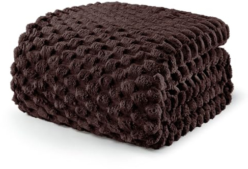 Exclusivo Mezcla Mjuk fleecefilt i King size, 229 x 264 cm, elegant jacquard-sammetsfilt för säng, luddig, mysig, lätt, för alla säsonger, kaffefärgad