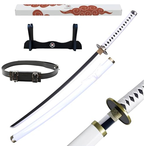 Hashiman Katana One Piece - Vera Manga Sciabola + Porta Spada di Legno + Cintura - Catana Giapponese Decorazione Cosplay Giocattolo per Bambini Adulti Gioco Costumi (Roronoa Zoro Wado Ichimonji)
