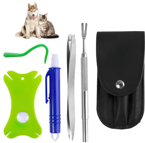 Zeckenzange 5er Set mit Etui, Zeckenzange Set für Haustiere und Menschen, Einfache und Sichere Anwendung, für Hunde, Katzen, Pferde und Kinder