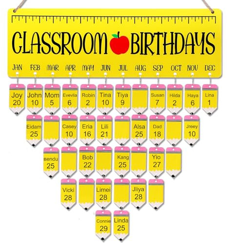 Wonderjune Geburtstagskalender, Wandbehang, 40,6 x 12,7 cm, Geburtstagstabelle, Klassenzimmer, Geburtstag, Tracker, Kalender, Tafel mit 100 Etiketten, DIY, Wandbehang, Kalender, Erinnerungstafel für