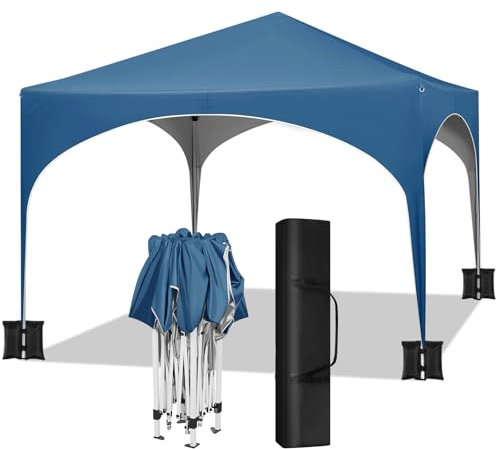 WOLTU Tente de Fête Avec 4 Sacs de Sable, Tonnelle de Jardin, Pavillon Pop-Up Avec Toit en Demi-Cercle, Pliante Pour Marché en Plein Air, Auvent Imperméable, Pare-Soleil 3x3m Bleu