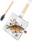 AROMUJOY Edelstahl Fisch-Grillkorb, Faltbarer BBQ Grillkorb Fischbräter, Barbecue Grillschale Tragbar, Grill Fischhalter mit Faltbar Holzgriff & Silikonbürste für Gemüse Steak Garnelen