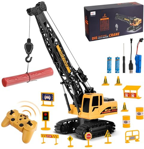 Joellfuner Kran Spielzeug, 2,4G Kran Ferngesteuert mit Lichtern und Geräuschen Realistischer, Großer RC Kranspielzeug mit 12PCS Miniaturmodelle, Geschenk für Jungen und Mädchen