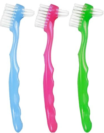 Visxcnu 3 Stück Premium harte Zahnersatzbürste, Zahnersatzreinigungsbürste, tragbare Zahnersatz, mehrschichtige Borsten für Zahnersatzpflege doppelseitige Bürste