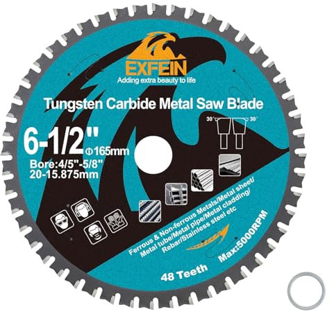 165mm Hoja de Sierra Circular para Corte de Metal - EXFEIN Disco de Corte con Punta de Carburo de Tungsteno 48T para Acero Acero Inoxidable Metales Ferrosos Tubo de Acero