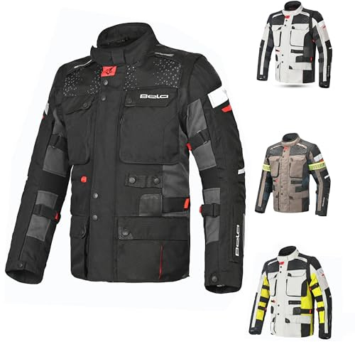 MAXIMO-MOTO Bela Crossroad Men’s Adventure Motorcycle Jacket Waterproof Tri-Layer Design with Detachable Waist Bag 7 Waterproof Pockets and CE Level A Protection