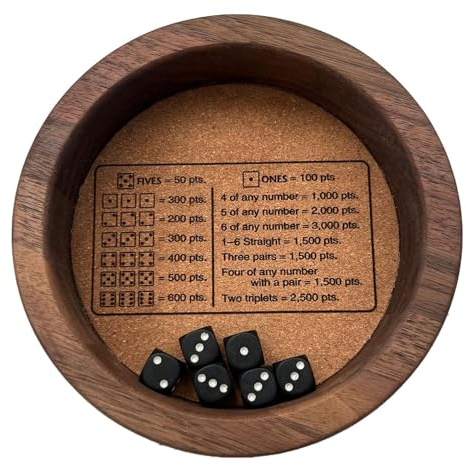 Plateau à dés Farkle – Jeu de dés Farkle classique | Jeu de plateau de dés robuste en bois avec plateau | Compagnon de jeu de dés Farkle | Les bords sécurisés évitent que les dés ne sortent des dés de
