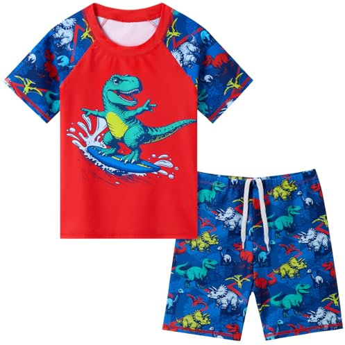 WAWSAM Kinder Jungen Badeanzug Bademode Jungen Uv-Schutz Bade-Set Trunk und Rashguard 2 Stück Ganzkör per Badeanzug für den Sommerschwimmurlaub