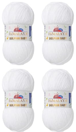 Himalaya Dolphin Baby Yarn Each Skein 100gr 120m Super Bulky Yarn for Knitting&Crocheting Ideal for Cardigans Shawls Blankets Hats and Home Textiles (80301 White, Pack of 4)