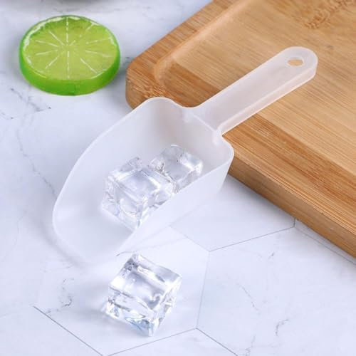 White Plastic Ice Scoop,Kitchen Ice Scooper for Ice Maker, Kitchen Freezer Bar Wedding Party Small Food Scoops for Pet Animal Dog Food Candy Scoop Beach Shovel Tools