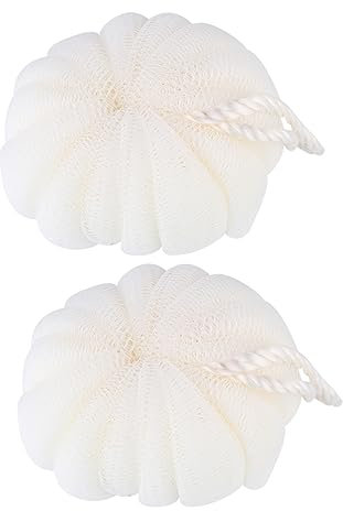 NIYANGLE 2pcs Large Beige Petal-Shaped Bath Shower Balls Exfoliating Shower Sponge Loofahs for Gentle Body Scrubbing Suitable for Daily Bathing and Sensitive Skin Care