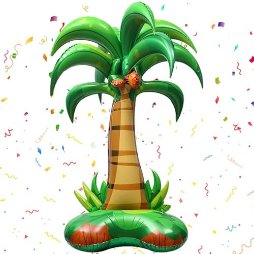 Huahuanghui Inflatable Palm Tree, Hawaii Decorative Coconut Palm Tree Balloons, Standing, Decorative Palm Tree for Inflating, 125 x 87 cm, for Beach Tropical, Summer Party Decoration, Pool Party